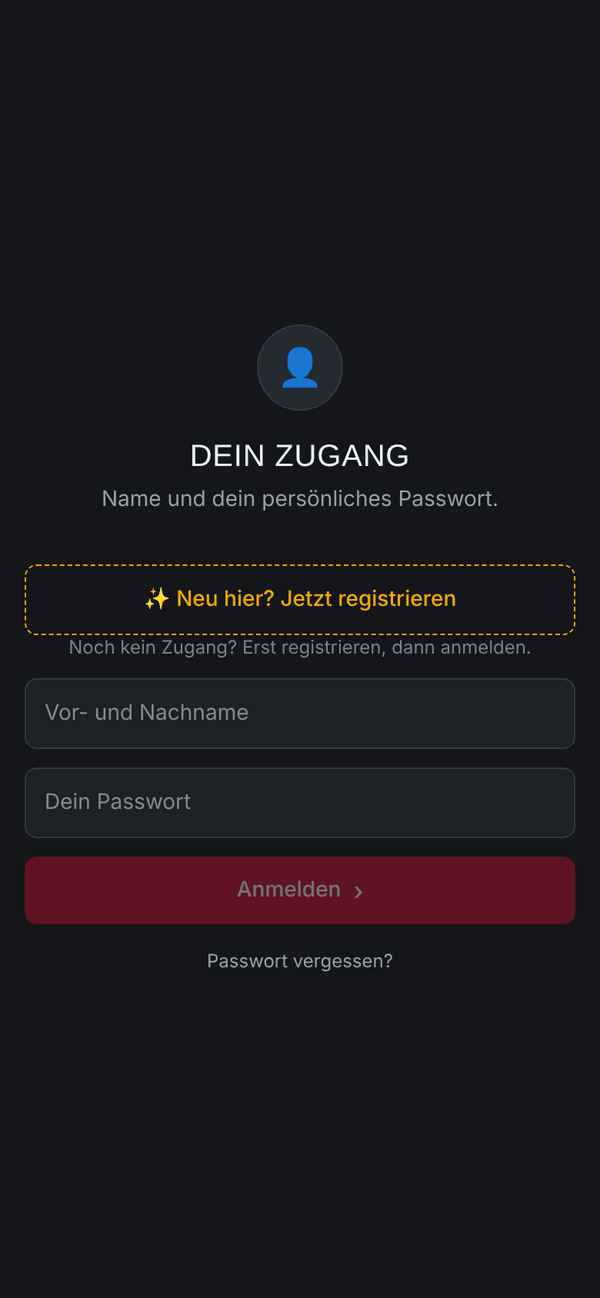 Anmeldeseite mit Name und Passwort Anmeldeseite mit Name und Passwort